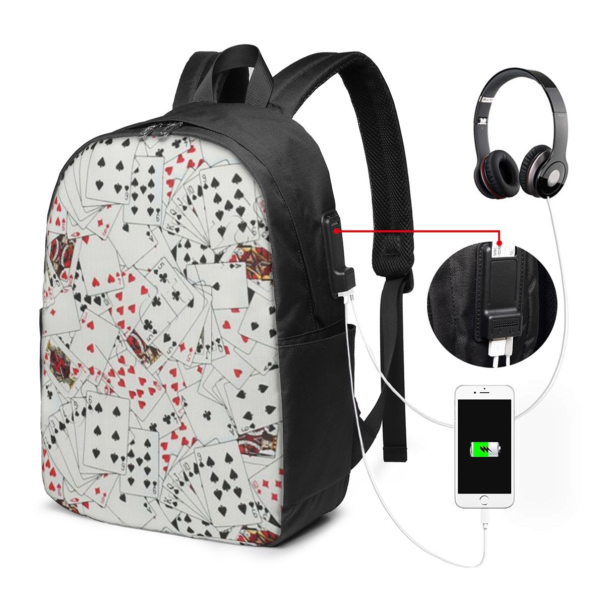Laptop Bag - Rucksack mit Spielkarten-Poker-Print, Reisetasche für Notebooks,